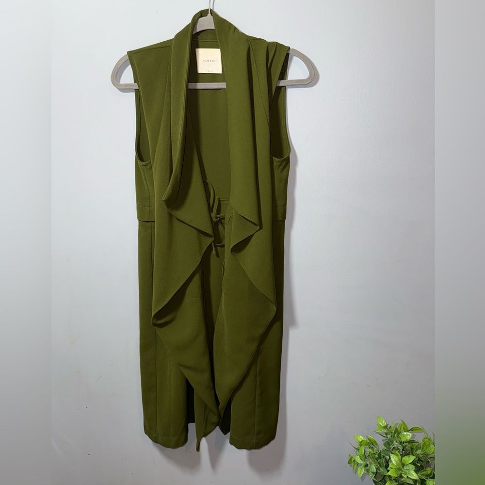 Elodie Green Draped Waterfall Open Front Adjustable Vest Size Small NWOT